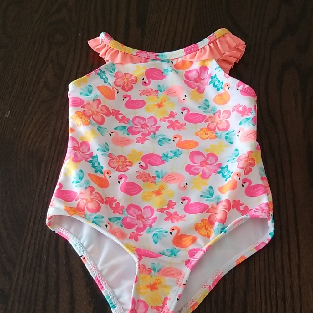 Floral Bright Flamingo Baby Swimsuit. Size 24mth